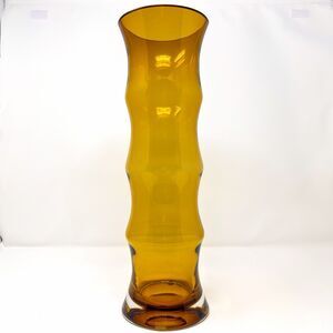 Large Vintage Amber Glass Bamboo Vase Poland 16” Mid Century Modern MCM
